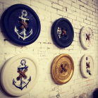 Blue Button with White Anchor paired with White Anchor Button